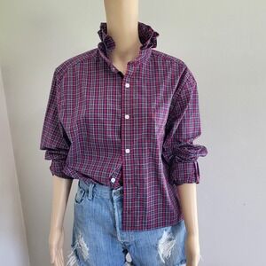 Viral Reworked Upcycled Nautica Ruffle Collar Shirt Long Sleeve Size L Patriotic